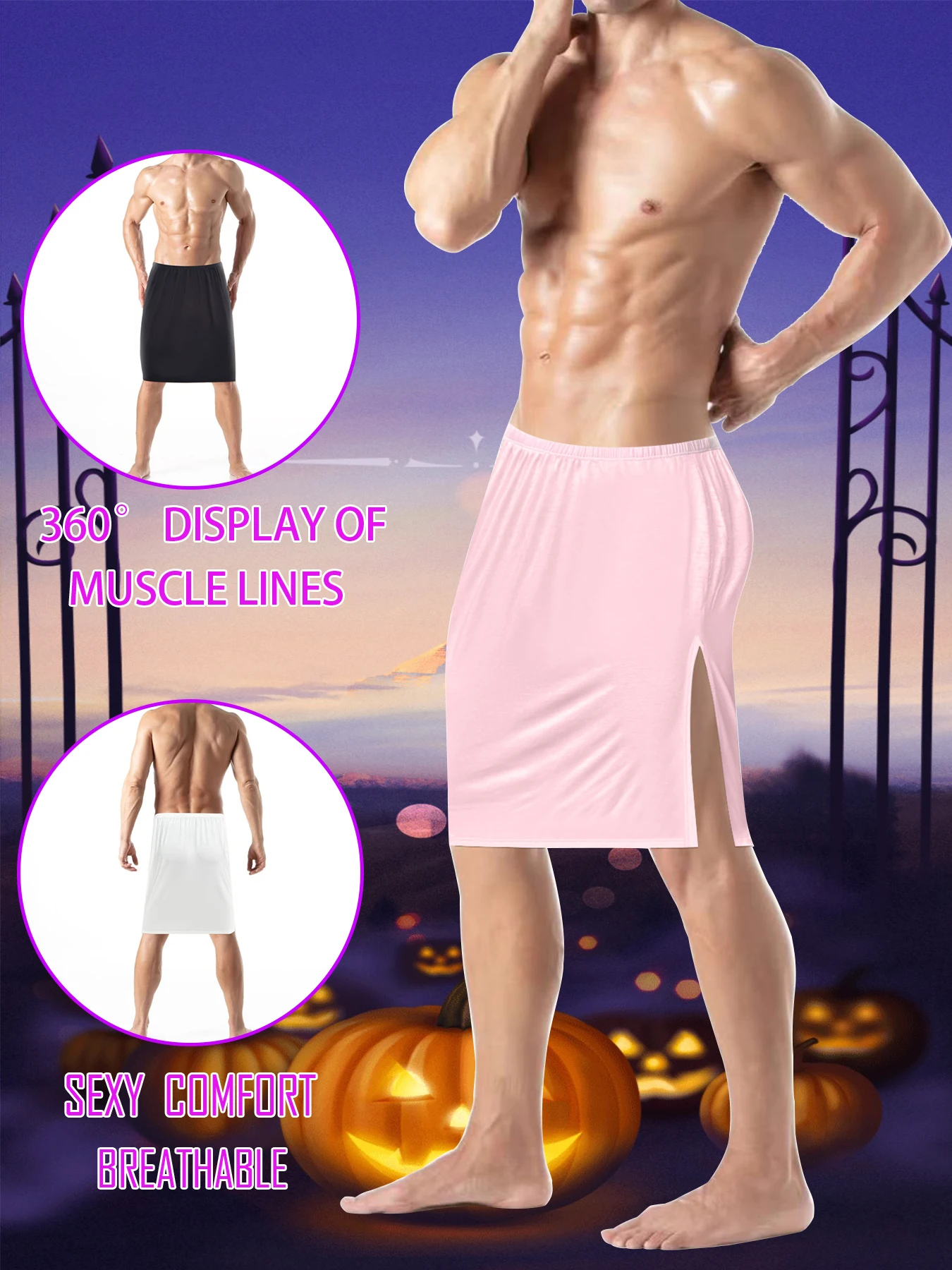 AD7370 Men Modal Side Slit Skirt Breathable High Elastic Bodybuilding Fitness Casual Short Kilt Stylish Sports Apron Skirt