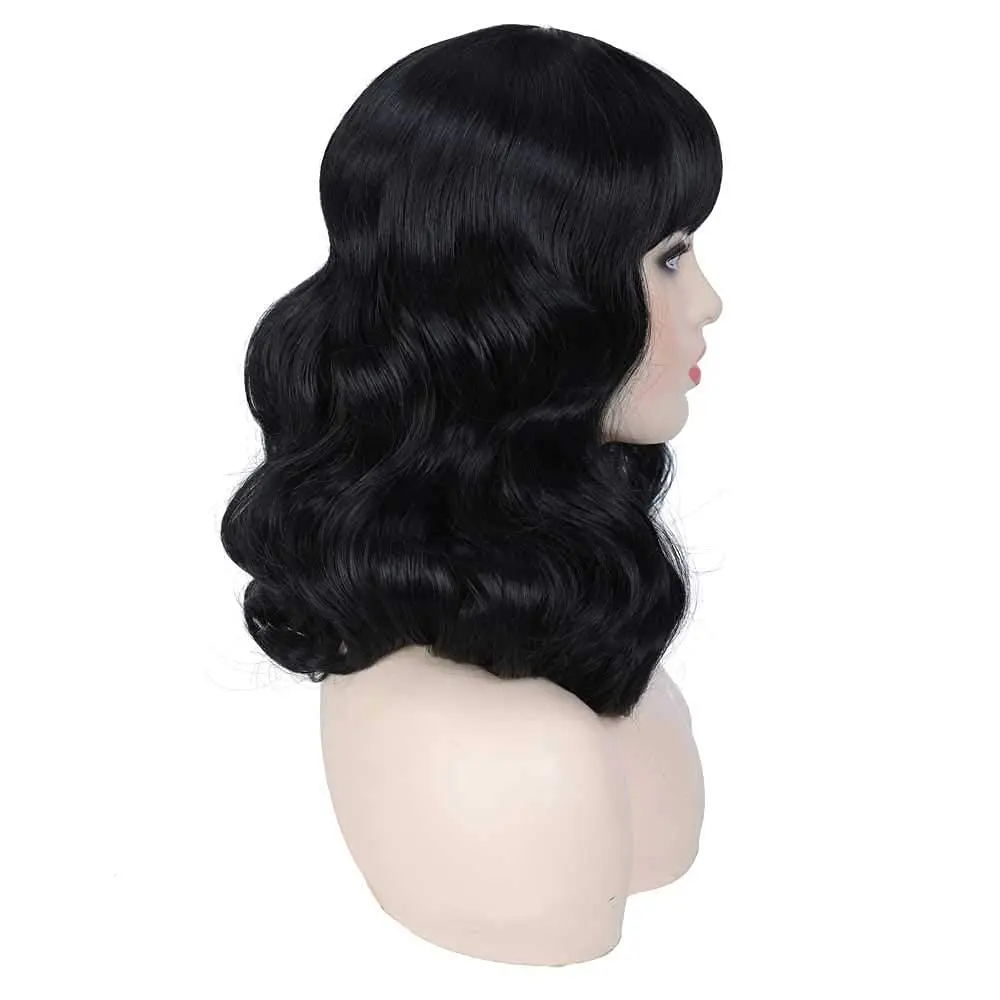 Tereshar syntetyczne Rockabilly Vintage peruki dla kobiet krótki czarny peruka z grzywką odporne na ciepło krótkie kręcone Bettie Page peruki