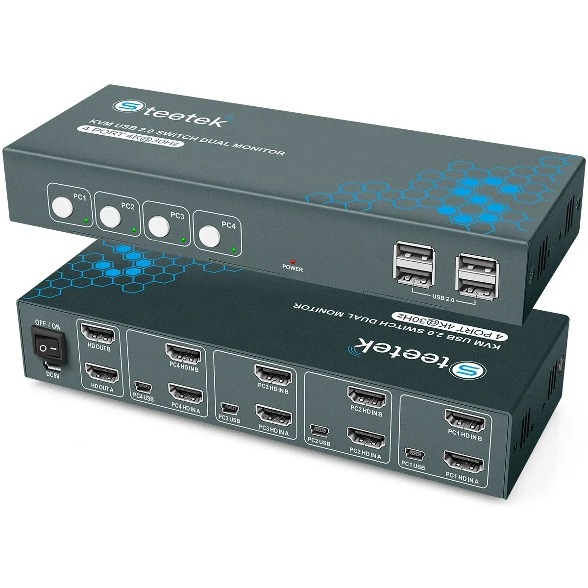 

4K — готовый KVM-переключатель для 4 ПК: бесшовные передачи двойного монитора для оптимизации вашей работы