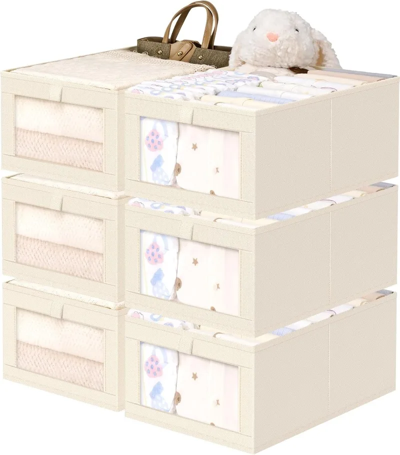 

6 Pack Linen Closet Organizers and Storage, Large Linen Closet Baskets for Organization, Foldable Storage Containers for