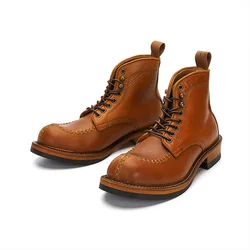 Men's Genuine Leather Handmade Motorcycle Boots Big Toe Shoes Men Combat Boots