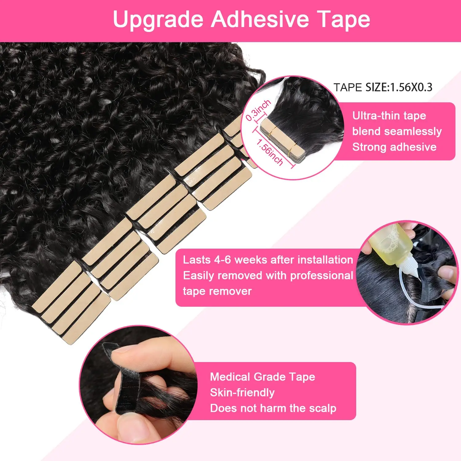 20Pcs Kinky Curly Tape In Hair Extension Virgin Brazilian Human Hair Bulk For Black Women Invisible No Weft For Salon