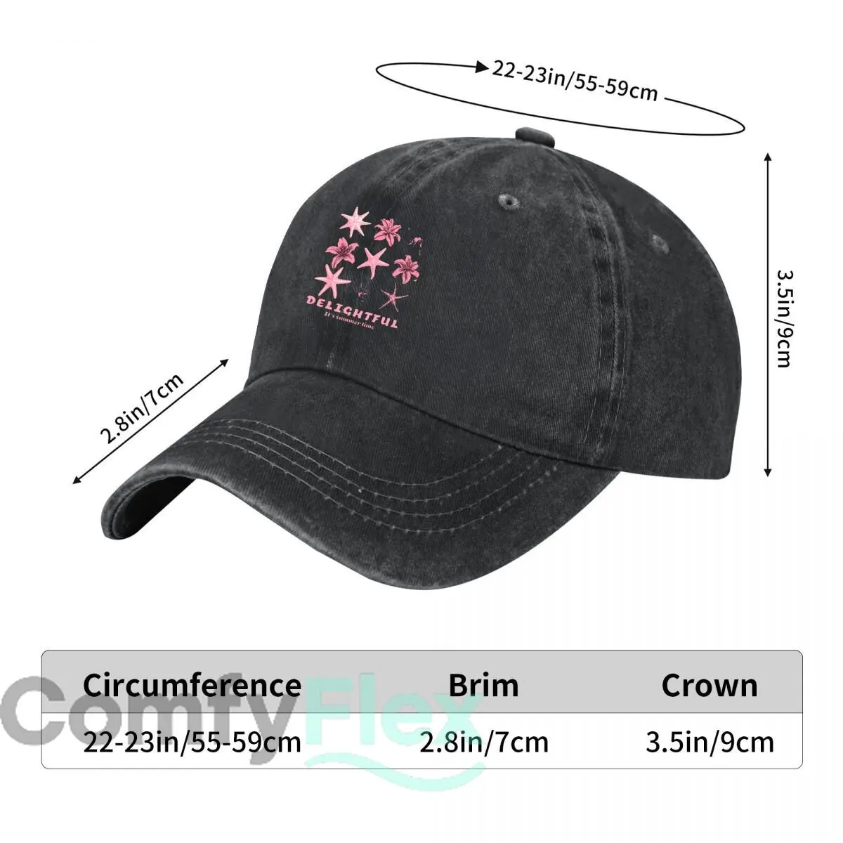 Delightful Its Summer Time Pink Starfish Lily Floral Baseball Cap Men Women Distressed Washed Sun Cap Outdoor Workouts Hat
