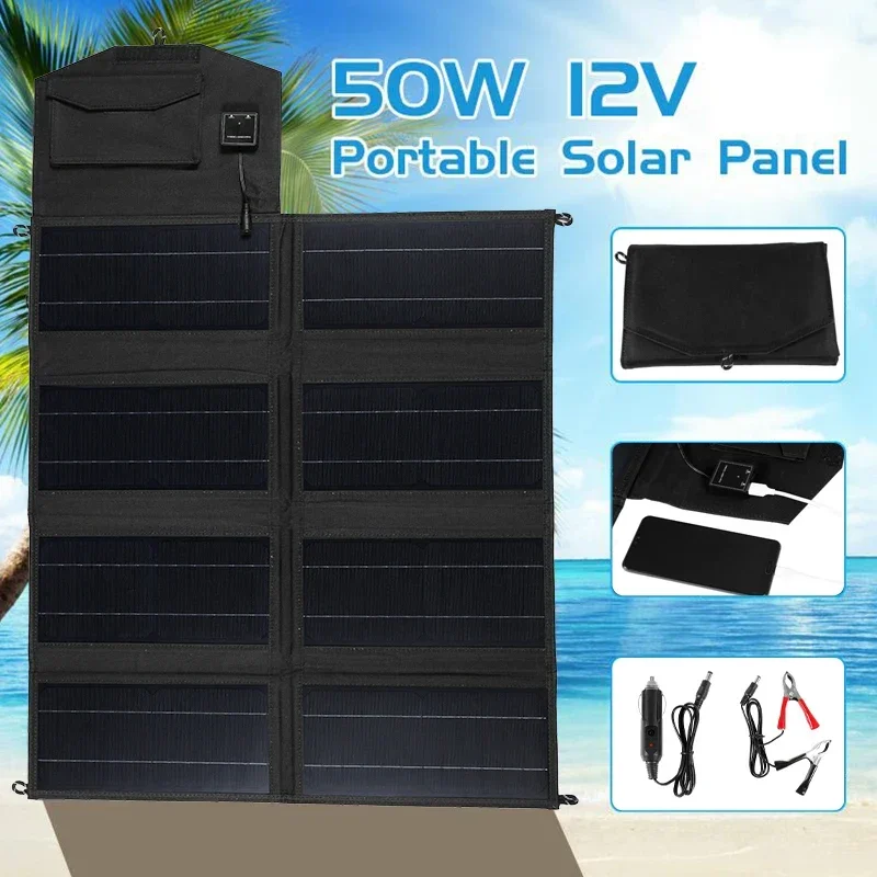 

Portable Folding 50W 12V USB Port Solar Panels Board Foldable Waterproof Solar Panel Charger for Phone Battery Charger Outdoors