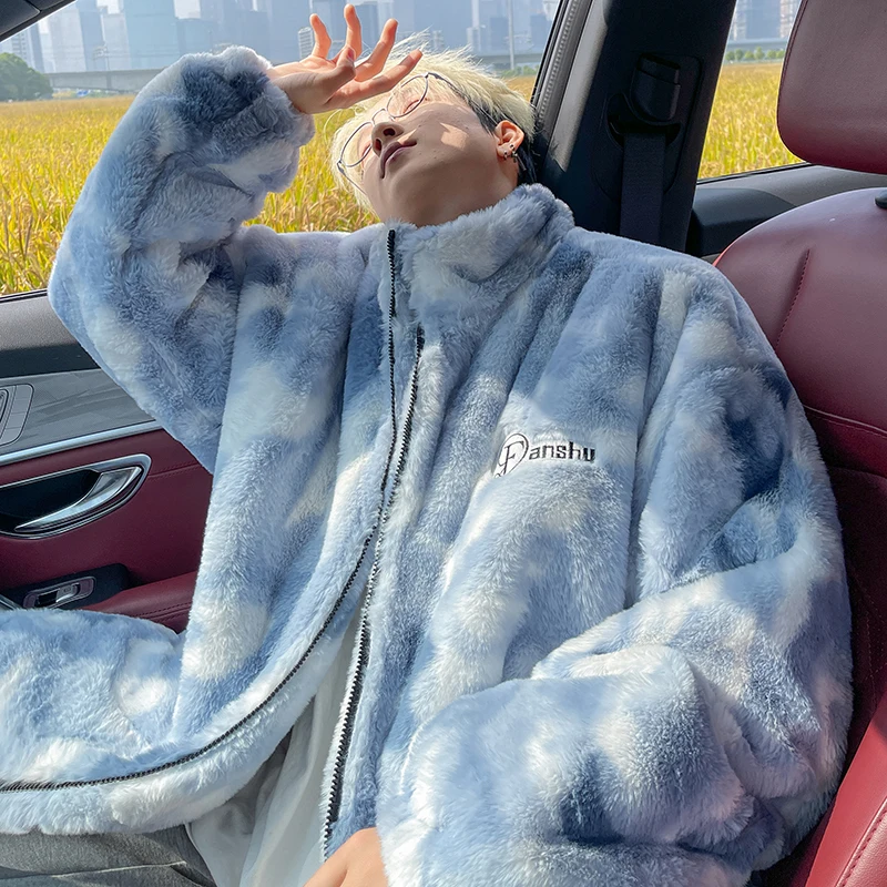 الخريف الشتاء الرجال التعادل صبغ الوقوف طوق صوف الضأن سترة سميكة مقنعين المطرزة القطن معطف رمادي داكن منتصف طول سترات #3