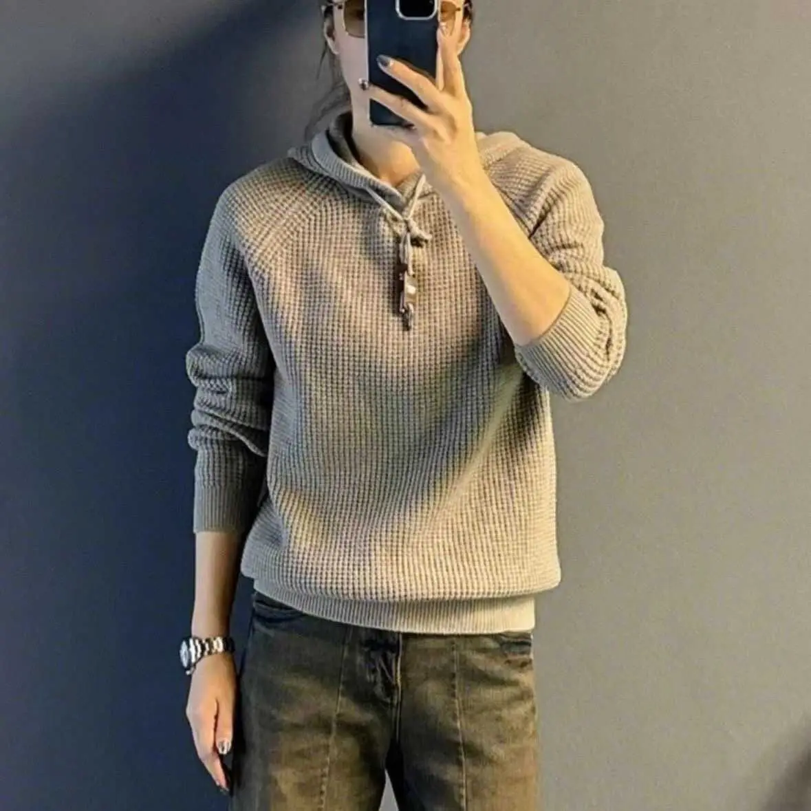 

Autumn Winter New Sle Men's Casual Hoodie Knitted Sweater Advanced Feelings Embroidered Loose Fit Faionable Outerwear