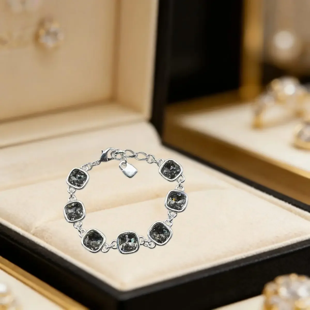 2026 Summer Elegant socialite style Square Grey Crystal Bracelet Jewelry Accessories Surprise Gift