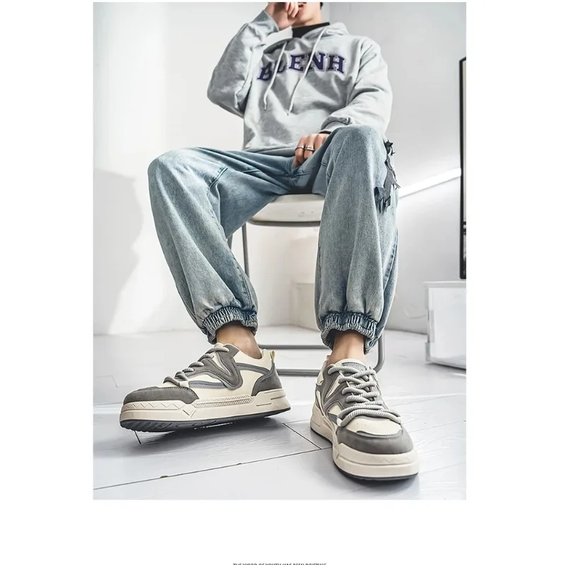 

Men's White Sneakers 2025 New Arrival Fashionable Casual Shoes Durable Anti-slip Thick-soled Elevator Comfortable Breathable Eas