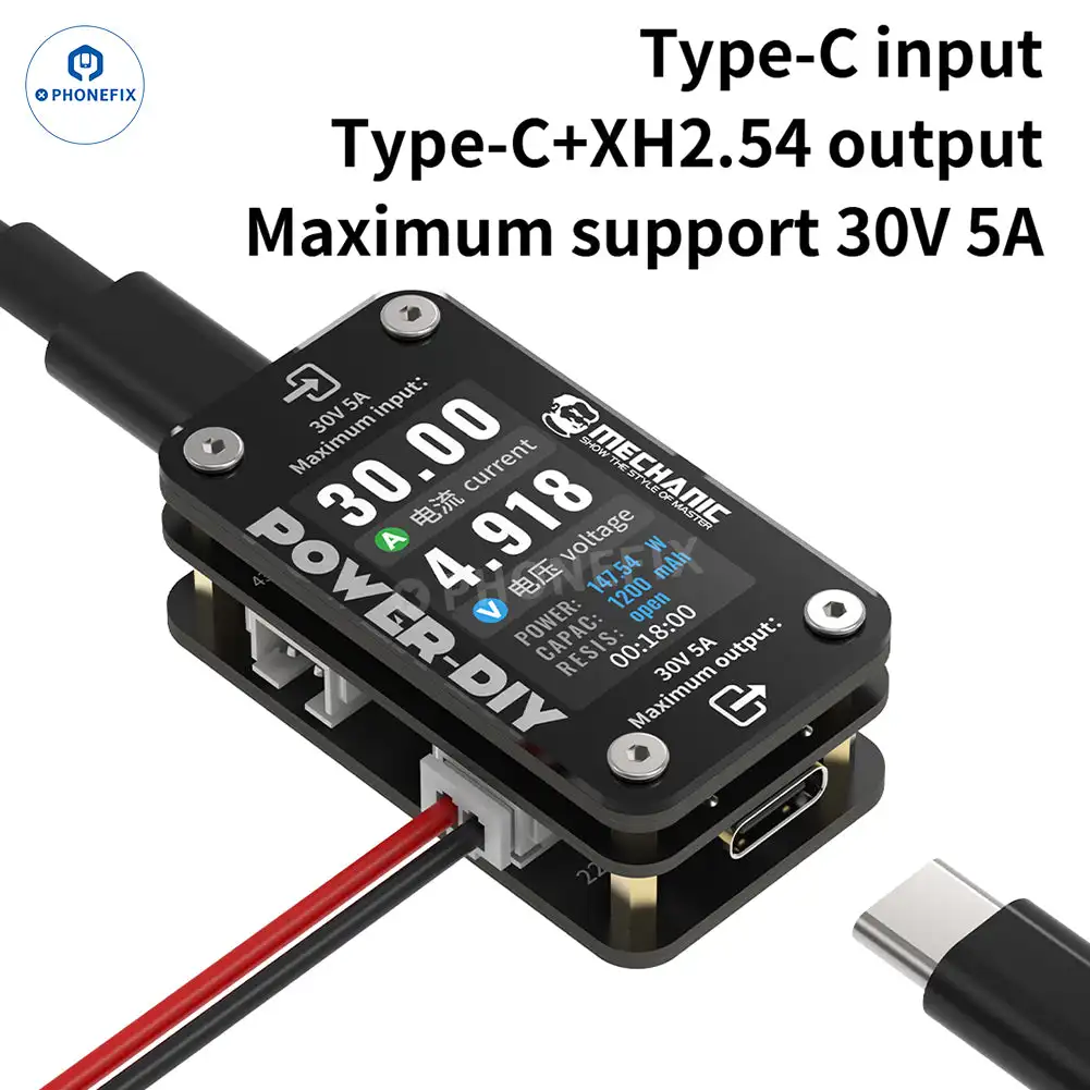 ميكانيكي لتقوم بها بنفسك مقياس التيار الكهربائي الرقمي المدخلات/الإخراج محطة Type-C HX2.54 30 فولت 5A للهواتف الذكية أقراص كاشف خطأ الجهد الحالي