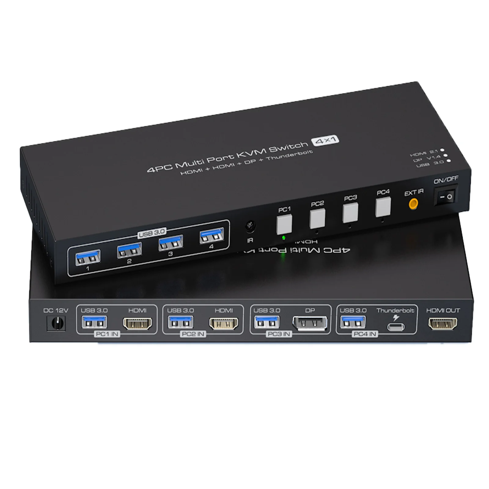 2 HDMI + Displayport KVM Switch Thunderbolt4 KVM Switches 4K@144Hz for 4 Computers Share 1 Monitor and Keyboard Mouse  Printer