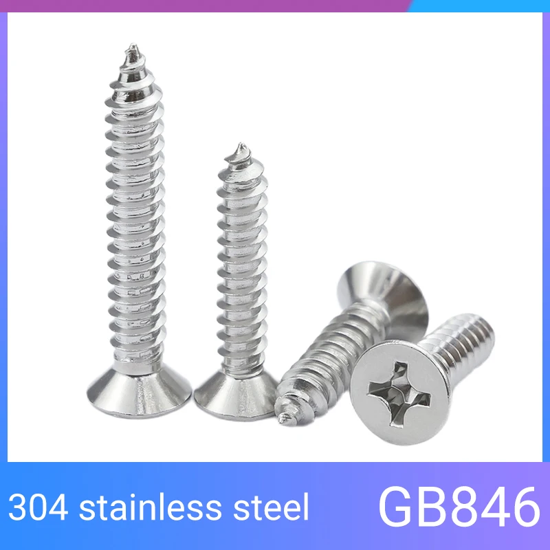 M3 M3.5 M4 M5 M6 304 Stainless Steel Phillips Screw Furniture Screw Cross Recessed Countersunk Flat Head Self-tapping Screw