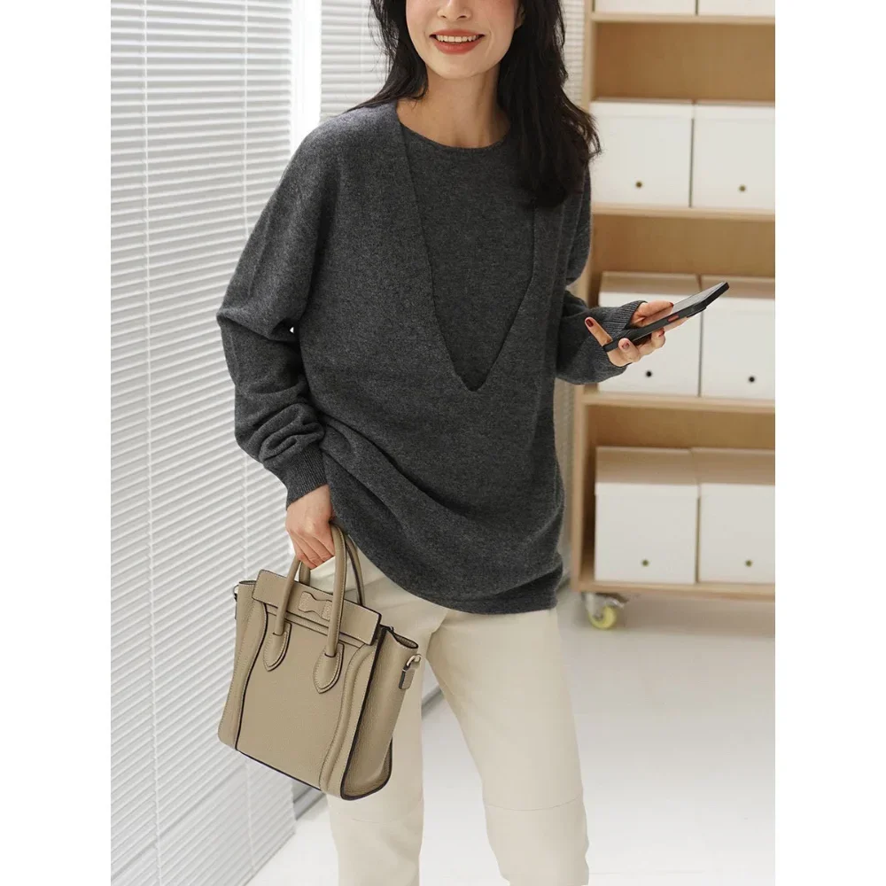 Autumn and Winter New High-grade Soft and Fluffy Cashmere V-neck Wear Two-piece Sweater