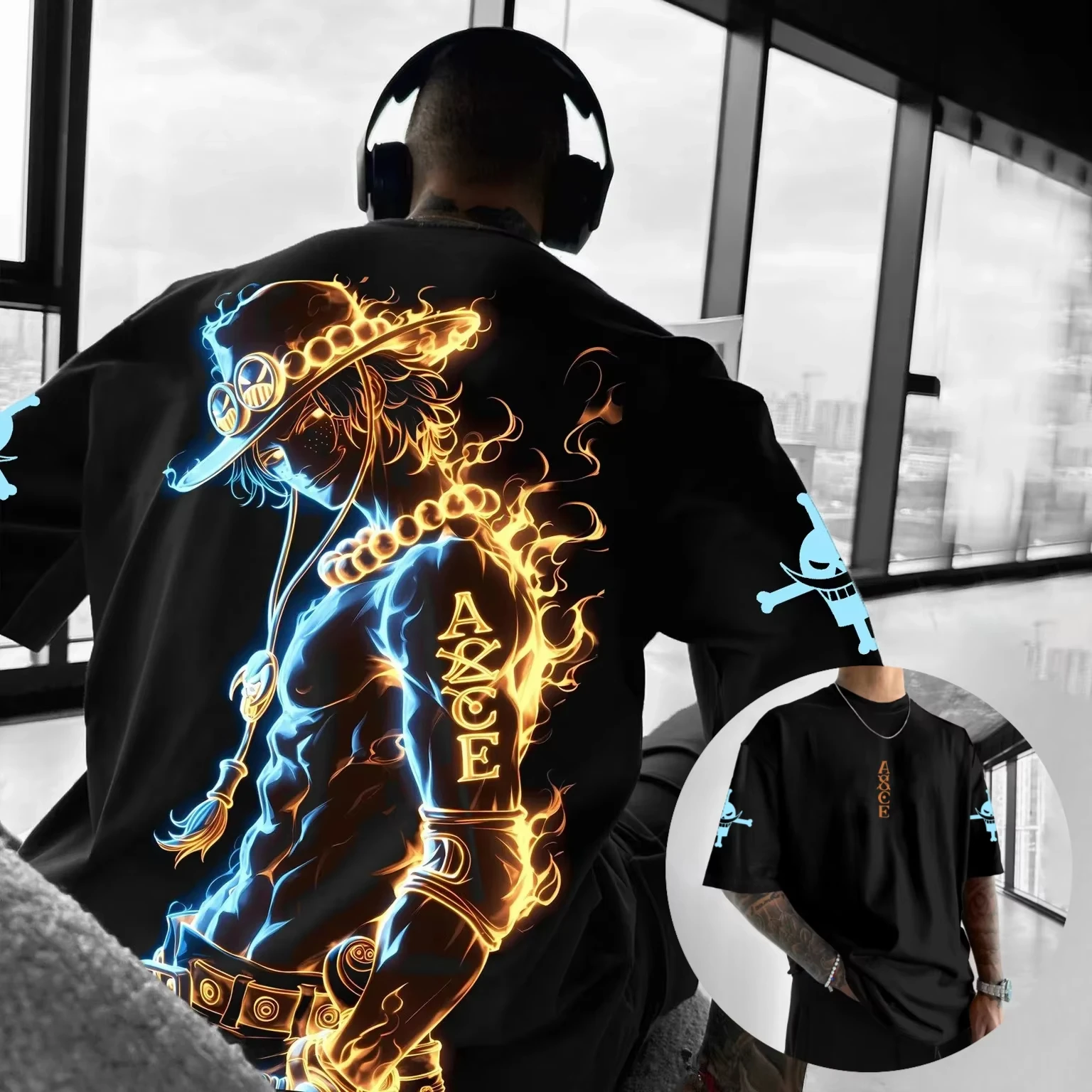 Anime One Piece Luffy Zoro Baumwoll-Grafik-T-Shirt für Herren und Damen, Streetwear, kurzärmelig, locker, lässig, Sommer, trendige Alltagskleidung