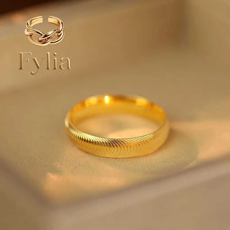 Fylia Jewelry  24K pure gold ring for couples, 9999 real gold romantic love gold ring, jewelry birthday gift