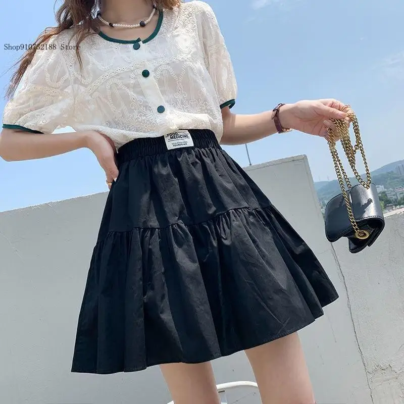 Summer and Autumn A-Line Short Skirt High Waisted College Style Slim Fit Versatile Skirt Pants Washed Cotton Half Skirt Women