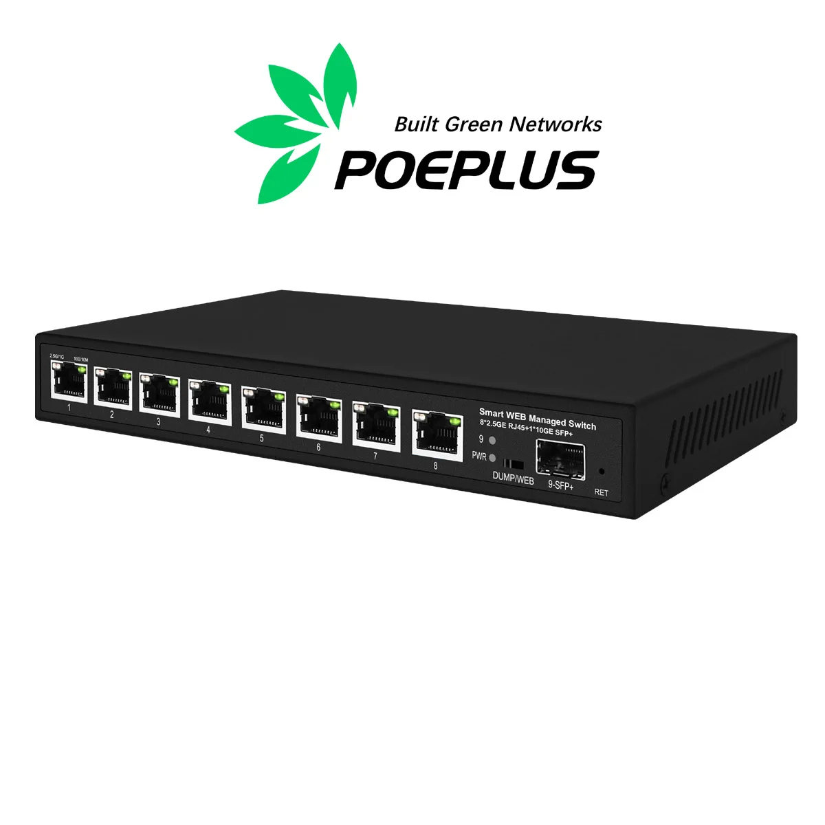 라이트 관리 PoE 또는 비 스위치, 1*10G SFP + 업 링크, 8 포트 2.5Gbe