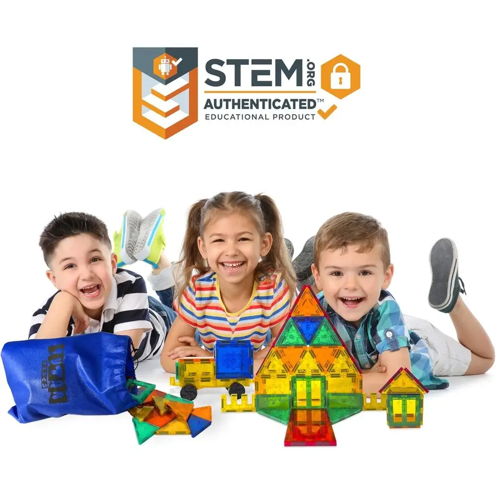 Mega Magnetic Tiles Set: 220 Pieces for Building 3D Castles, Vehicles, and Rockets - STEM Toy for Kids Ages 3+