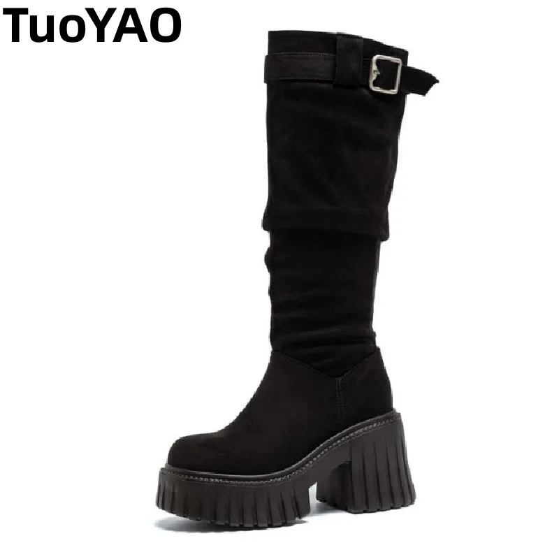 

Женские сапоги до колена на платформе 11 см, удобные нескользящие пикантные весенне-осенние новые модные ботинки, женская обувь
