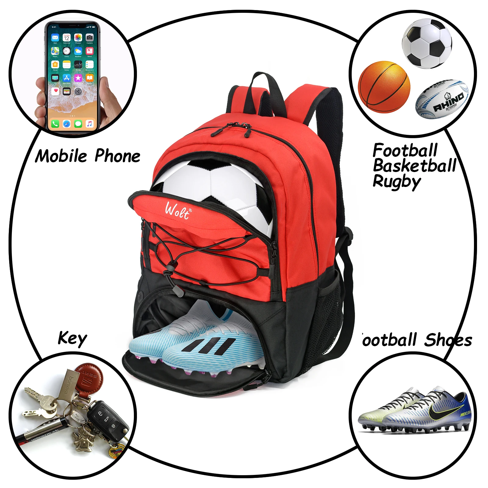 WOLT | Youth Soccer Bag - Soccer Backpack & Bags for Basketball, Volleyball & Football Sports, Includes Separate Cleat Shoe and