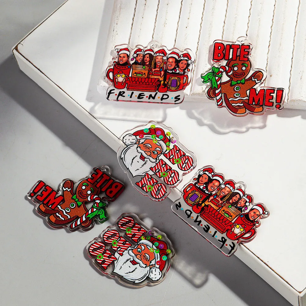 8pcs/lot Christmas Acrylic Charms Cute Santa Claus Gingerbread Man Pendant for DIY Jewelry Making Necklace Earrings Accessories