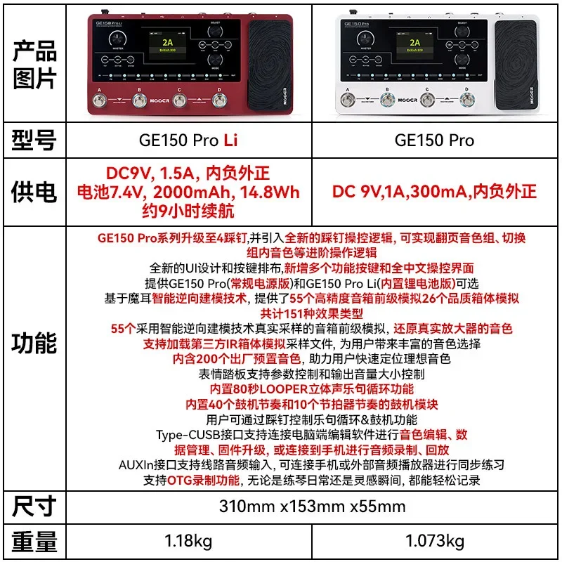 GE150pro Li electric guitar comprehensive effect device phrase loop drum machine backing track speaker simulation
