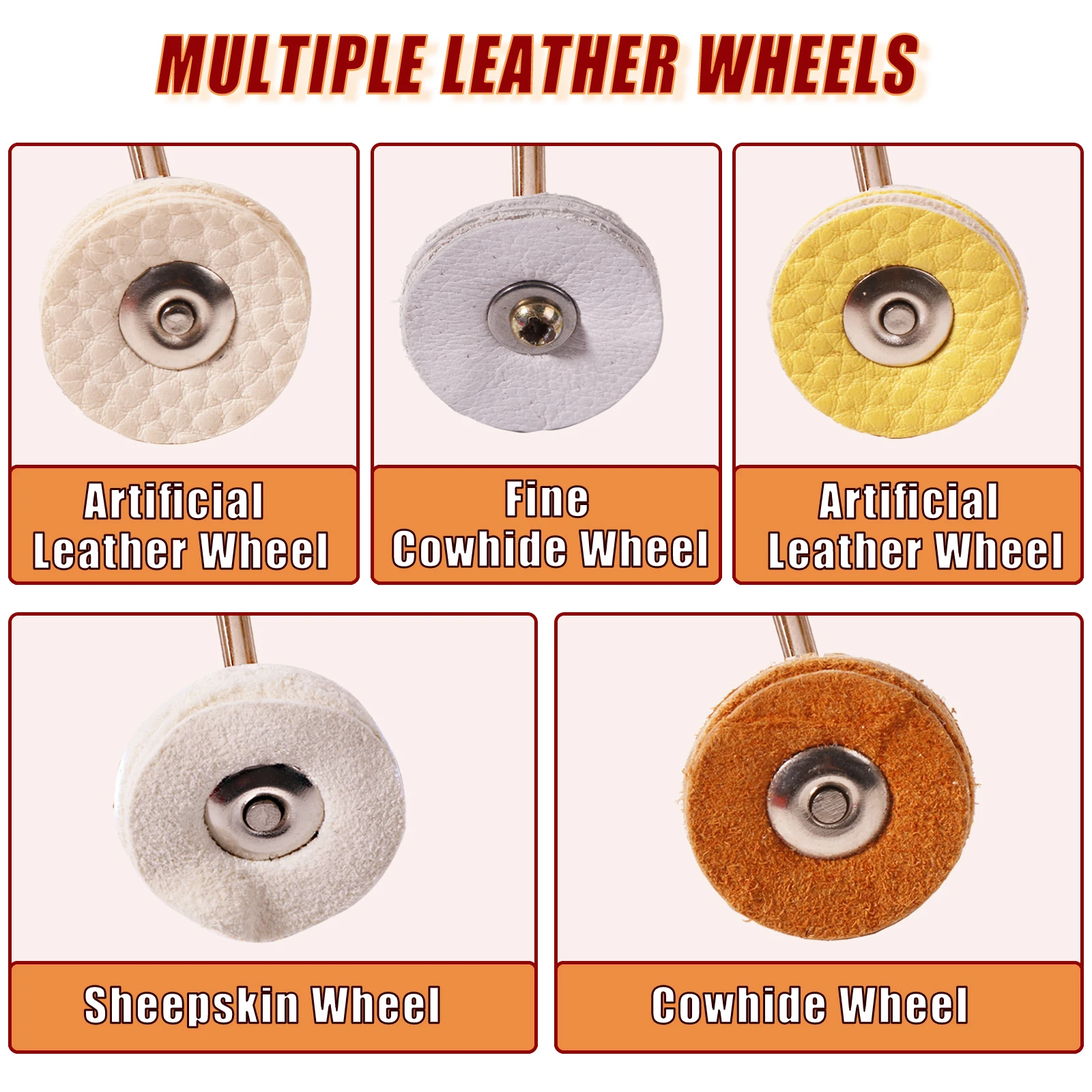 5pcs Leather Buffing Wheel Jewelry Polishing Wheels Cowhide Sheepskin Watch Grinder Abrasive For Dremel Rotary Tool Accessories