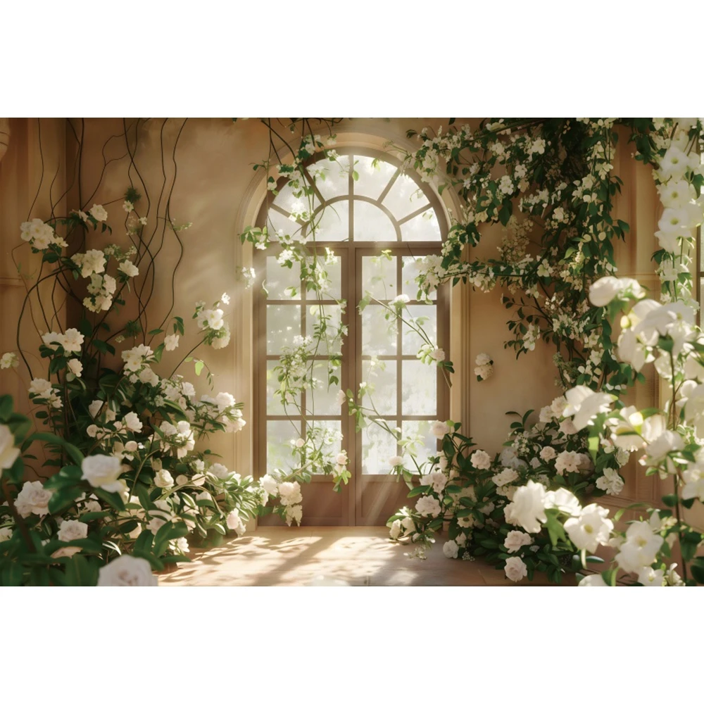 Interior Flower Window Backdrop Floral Arch Door Wedding Bridal  Birthday Adult Art Portrait Photography Background Photo Studio