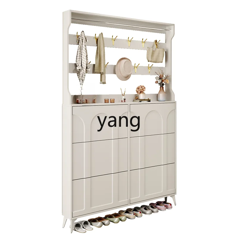 

Yjq Cream Style Ultra-Thin Tilting Shoe Cabinet Household Entry Door Large Capacity Entrance Cabinet Integrated Simple