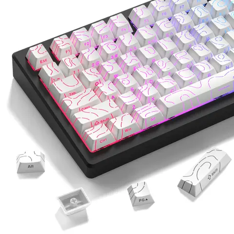 98 คีย์สีขาวภูมิประเทศ 4.0 PBT Keycaps Double Shot พิมพ์ด้านข้าง Shine ผ่าน Backlit key caps สําหรับ MX Gamer คีย์บอร์ดเครื่องกล