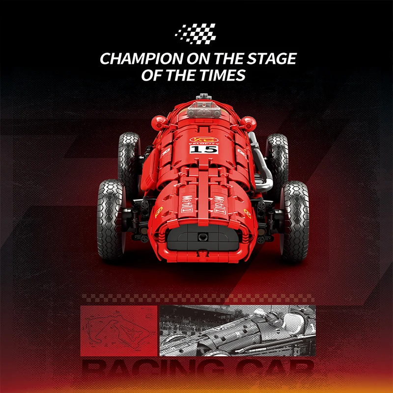 

Reobrix 11038 MOC Technical F1 Vintage Red Speed Sports Vehicle Building Blocks Brick Model Assembly DIY Toys Christmas Gift Kid