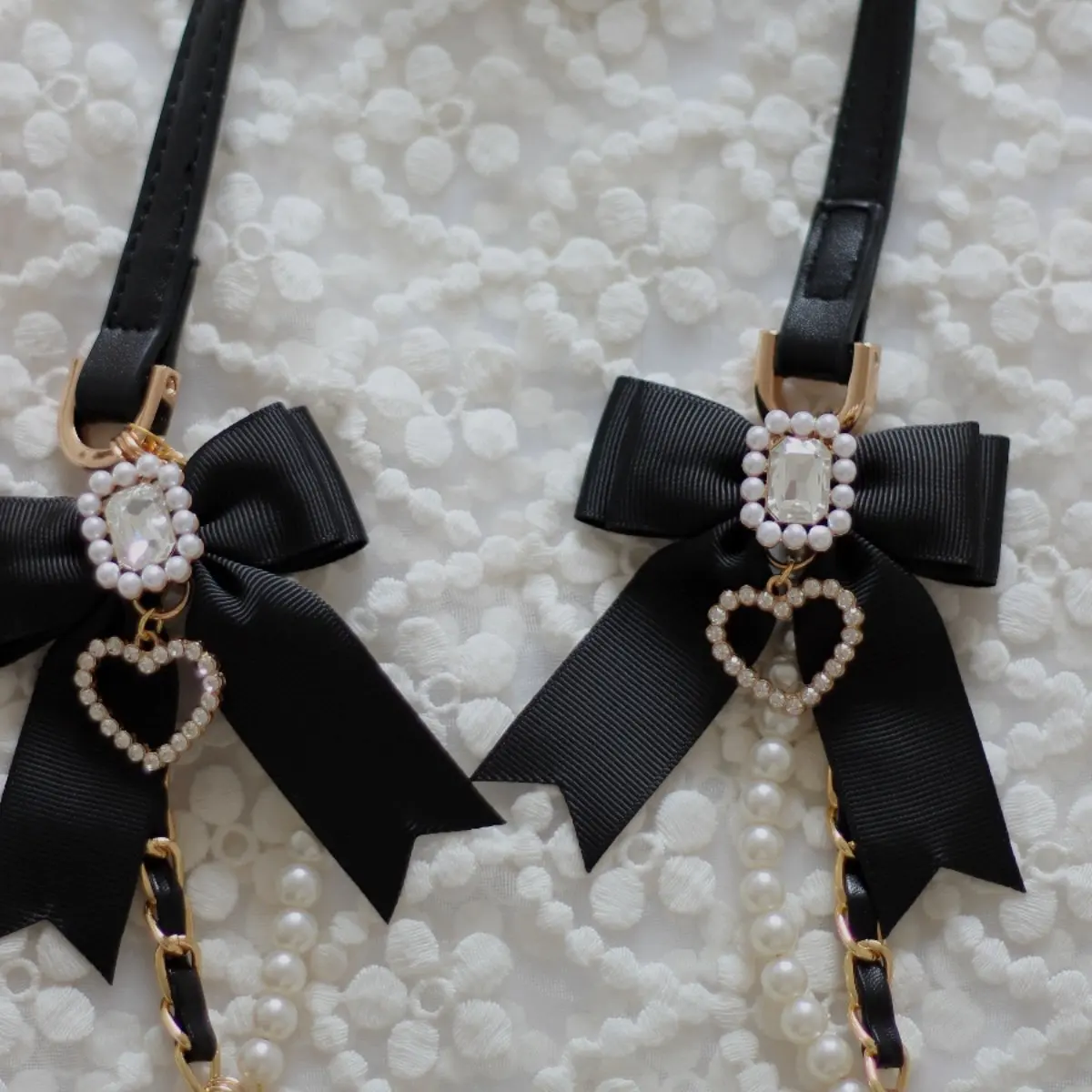 Japanese Original Adjustable PU Mobile Phone Messenger Chain Mass-produced Bud Pearl Bow Gem Cute Bag Chain