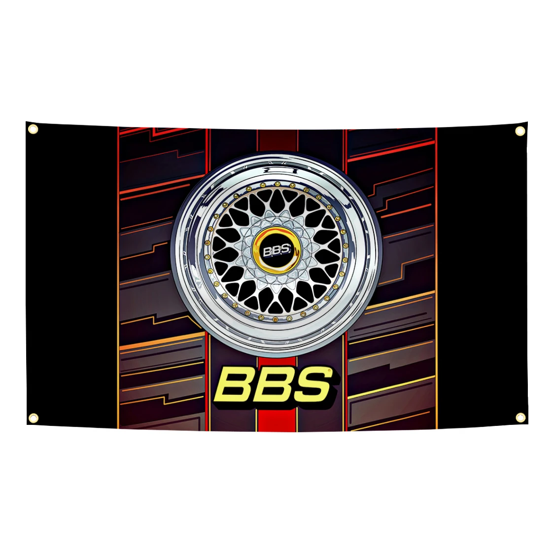 90 x 150 cm klassische Auto-Reifen-B-BBS-Flagge, Autoteile-Wandteppich, Polyester, Digitaldruck, Banner, Garage, Wandkunst, Außendekoration