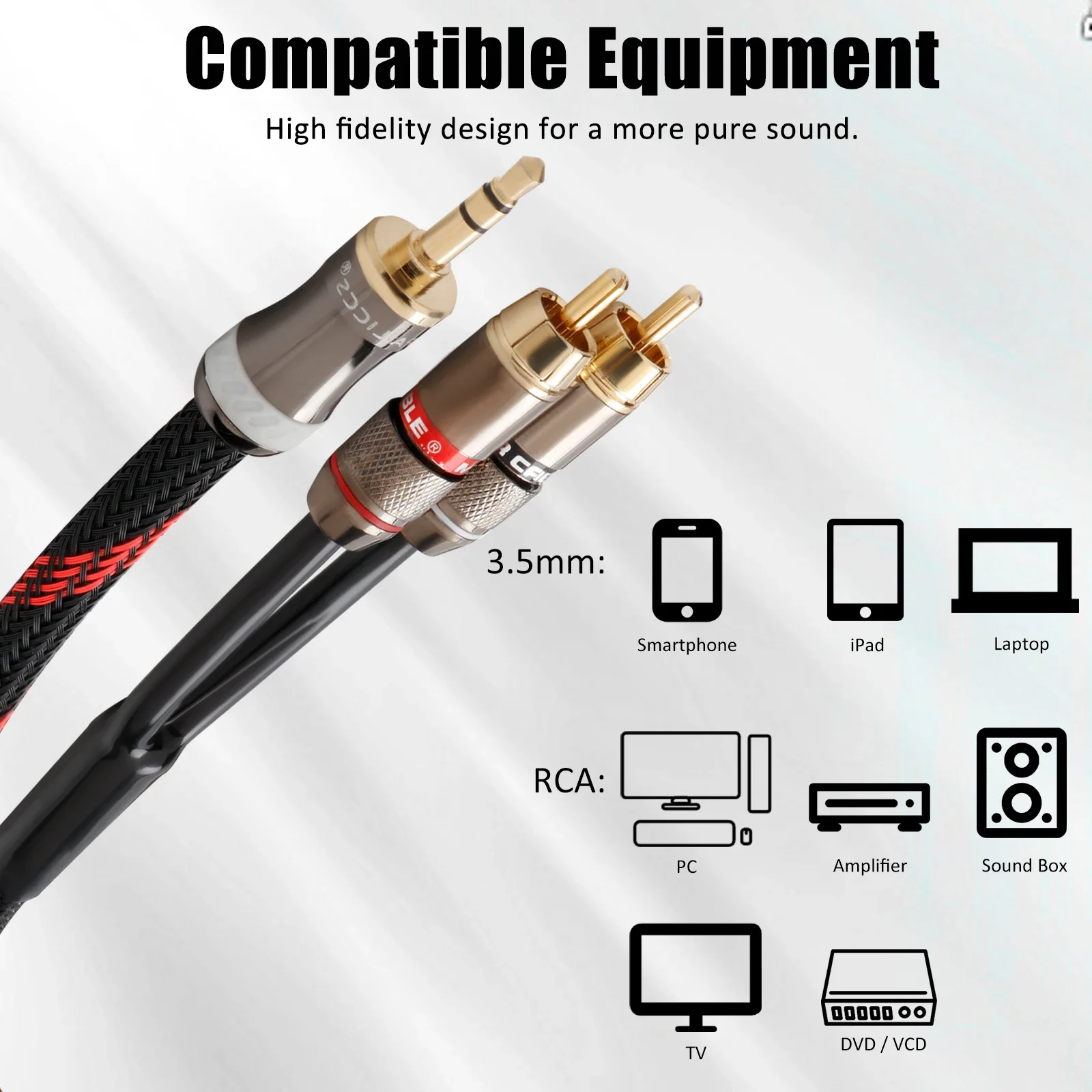 

3.5mm to 2RCA Y Splitter Cable Cell Phone/PC/Laptop/Amplifier 2RCA Audio Cable
