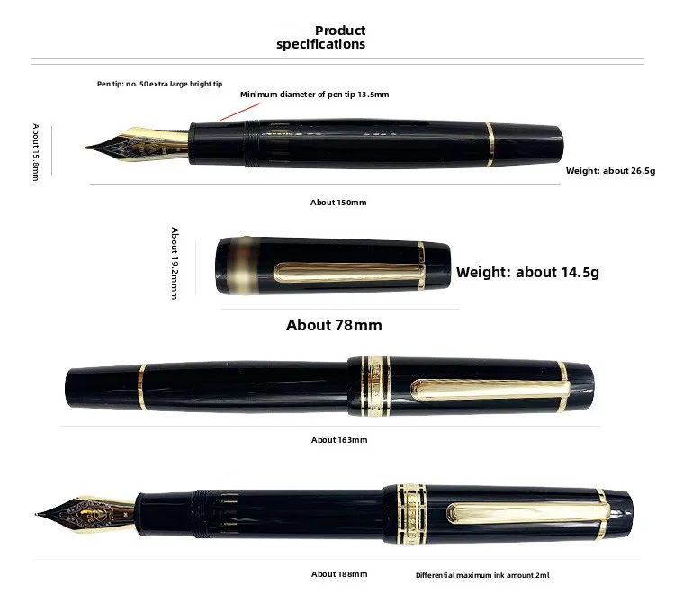 WingSung/JUNLAI Large 930 Resin Piston Fountain Pen 50# No.9 Iraurita F/M/B Nib black/white barrel Business Writing Gift Pen