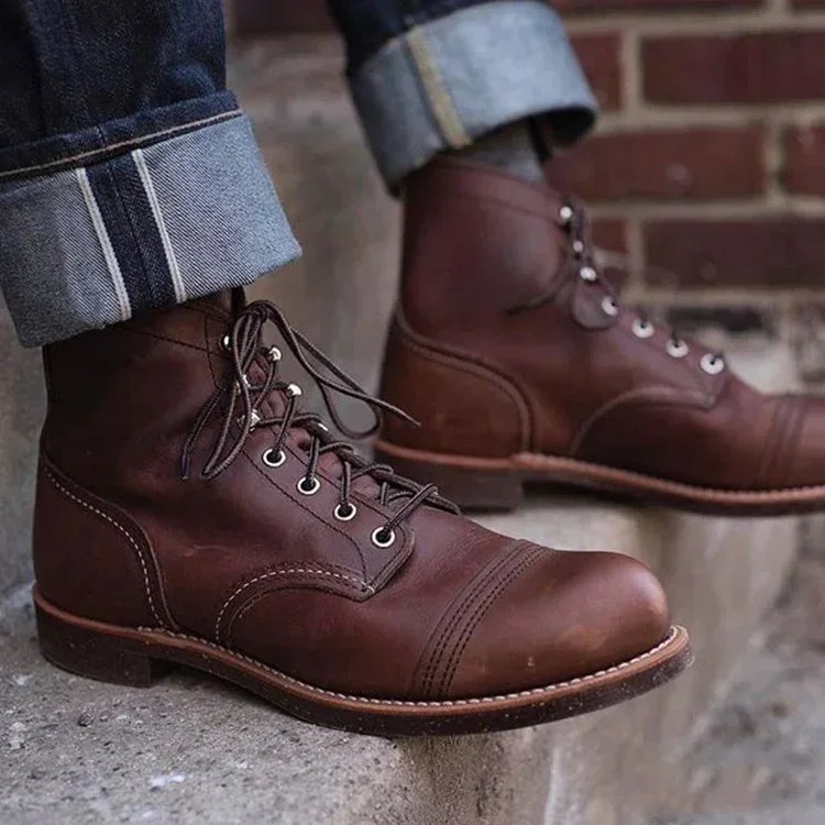 Men Genuine Leather Goodyear-Welted Vintage Boots Mens High specificationBoots High quality handmade Mens shoes