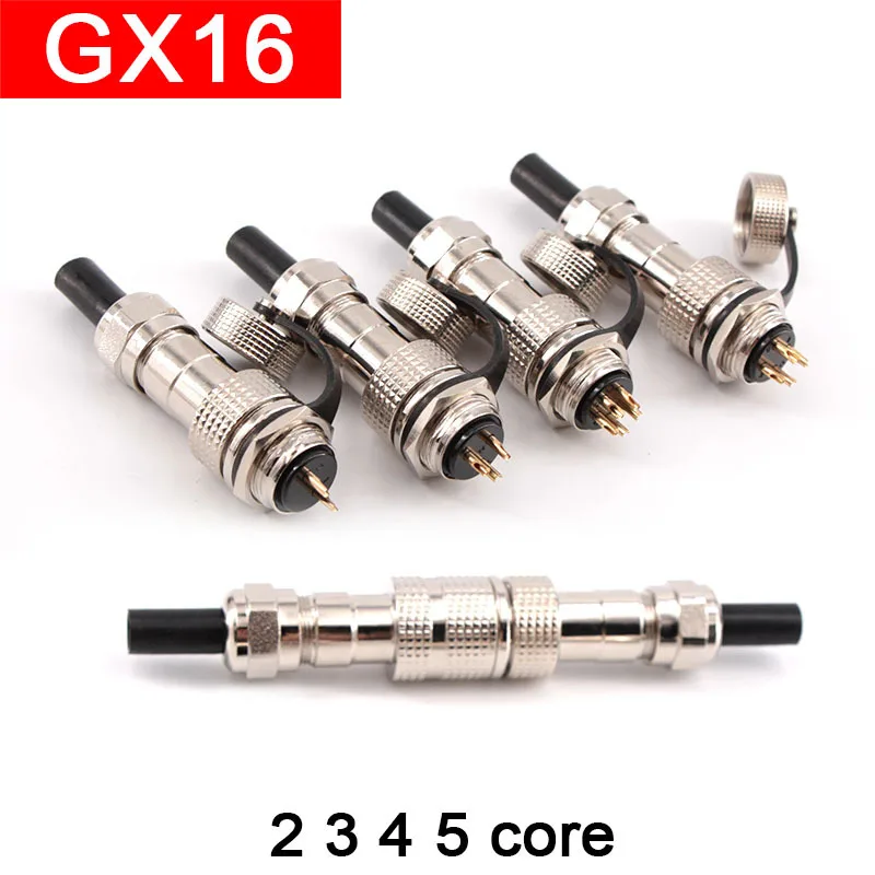 Waterproof IP67 Aviation Plug Reverse Mount GX16-2 3 4 5 Docking Type Copper Core Gold-Plated Connector 2P 3P 4P 5P socket male