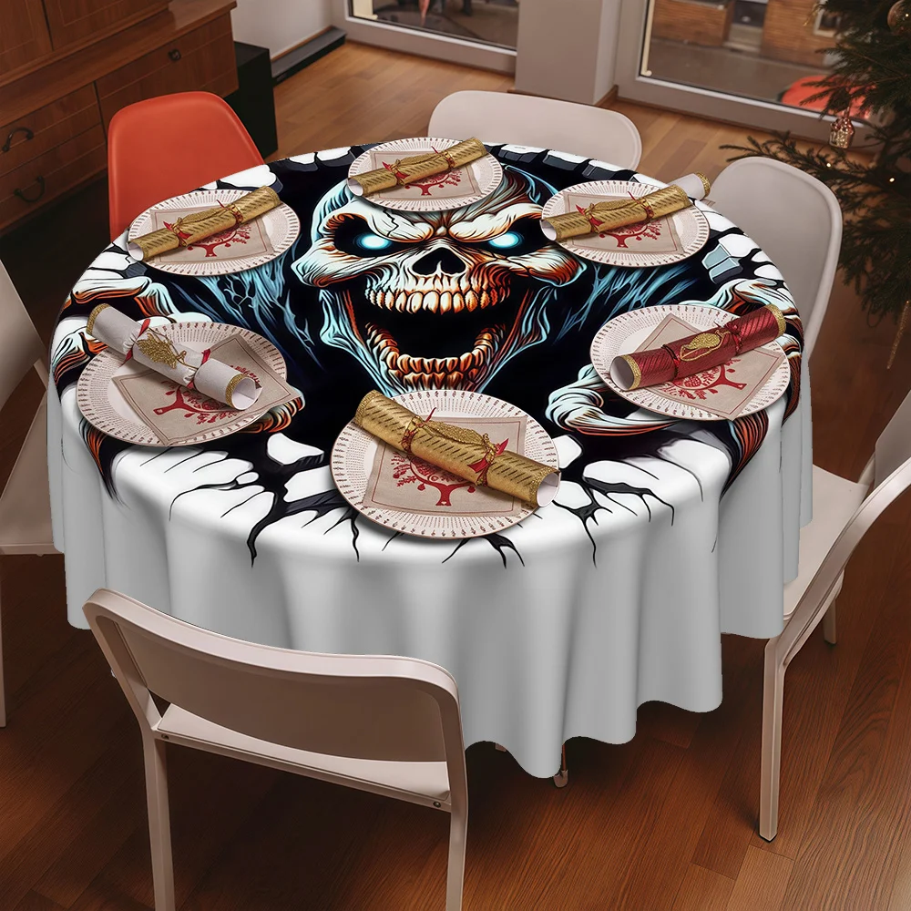 JIT, 1pc Halloween skull perforated printed kitchen/dining room round tablecloth, 120g/㎡ twill polyester materialzyc