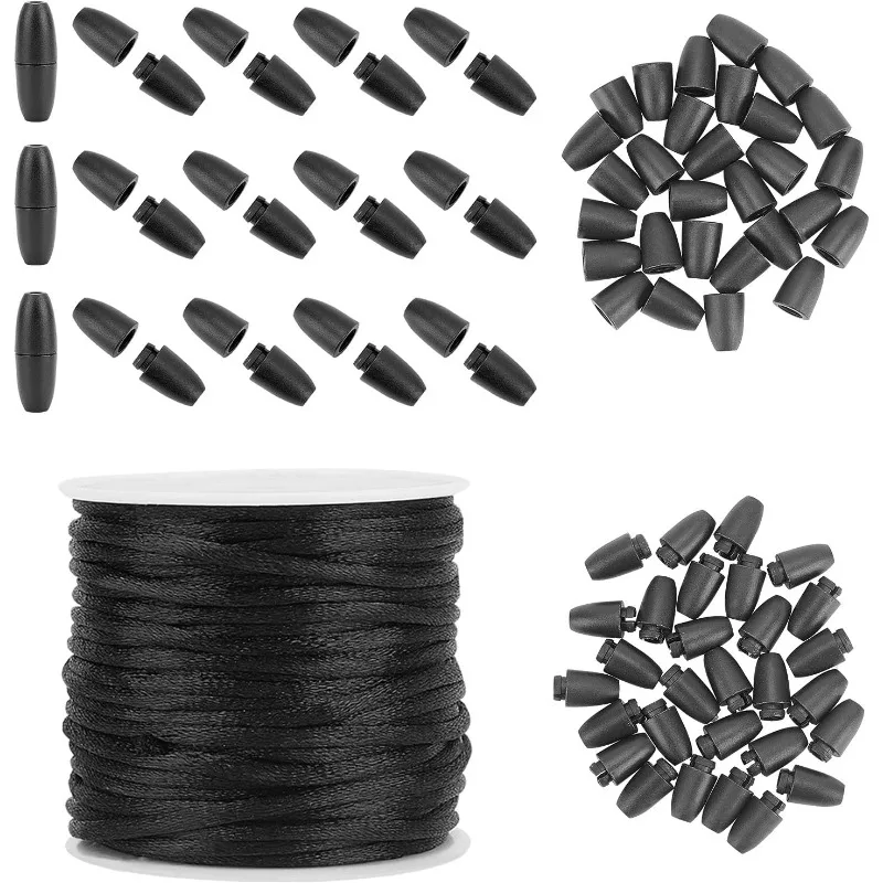 Breakaway Clasp for Lanyard, 30 Set Black 24mm Plastic Barrel Connectors Safety Clasps with 10m 2mm Nylon Lanyard String Cord
