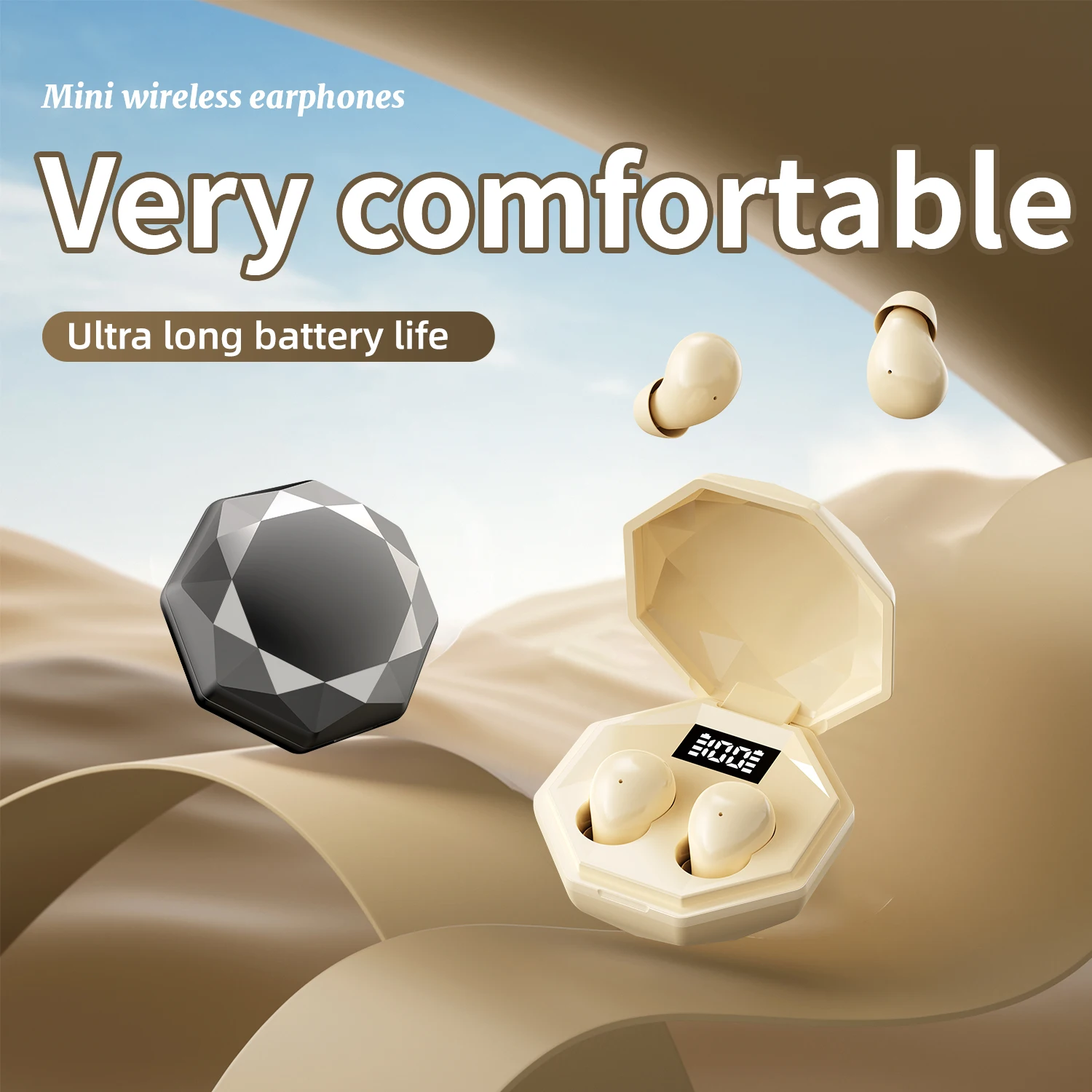 SK45 Mini Invisible Headphones Wireless Bluetooth 5.3 Headphones Bass Sleeping Headphones with Microphone Noise Cancellation HD