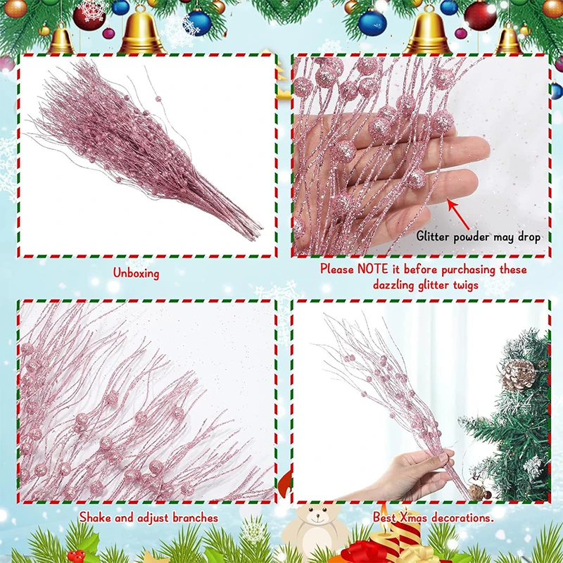 5 Stück 42cm Künstliche Glitzer-Beeren-Zweige als Weihnachtsbaumschmuck für Zuhause Neujahr 2026 Navidad DIY Kranz-Zubehör – Detail 8
