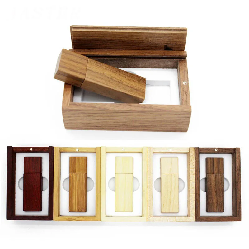 JASTER USB Flash Drive 128GB Wooden Box Pen Drive 64GB Memory Stick Storage Device Creative Business Gift Pendrive 32GB 16GB 8GB