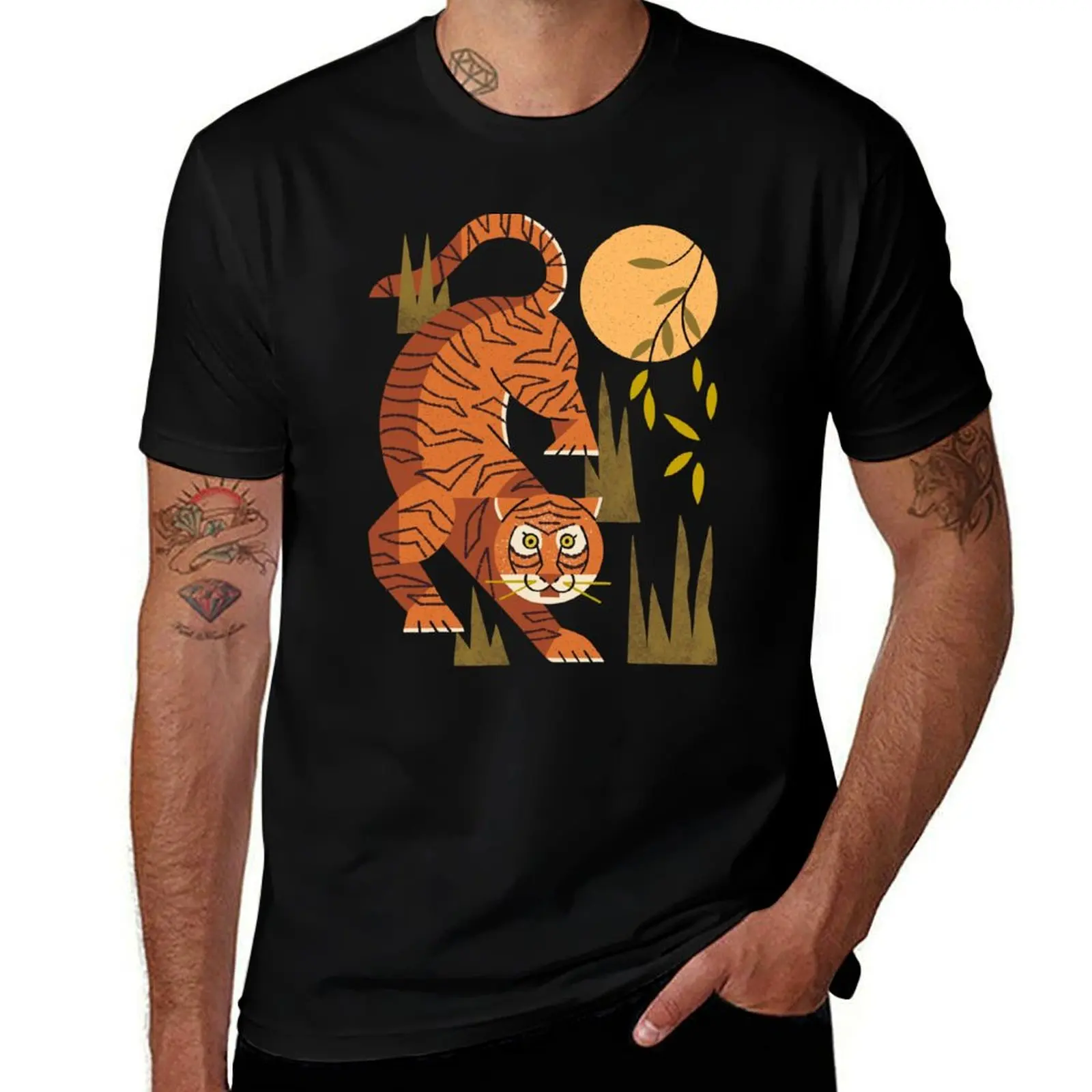 Tiger Moon T-Shirt Casual Everyday Short Sleeve T-Shirt