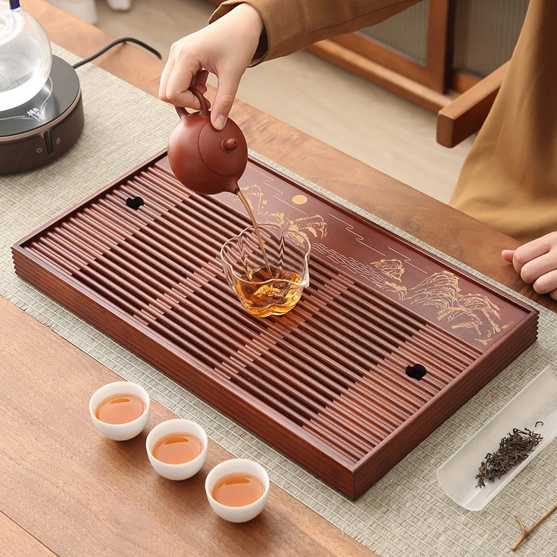 Bamboo Tea Tray Simple Household Storage Drainage Dual Purpose Chinese Small Tea Table Dry Bubble Tray