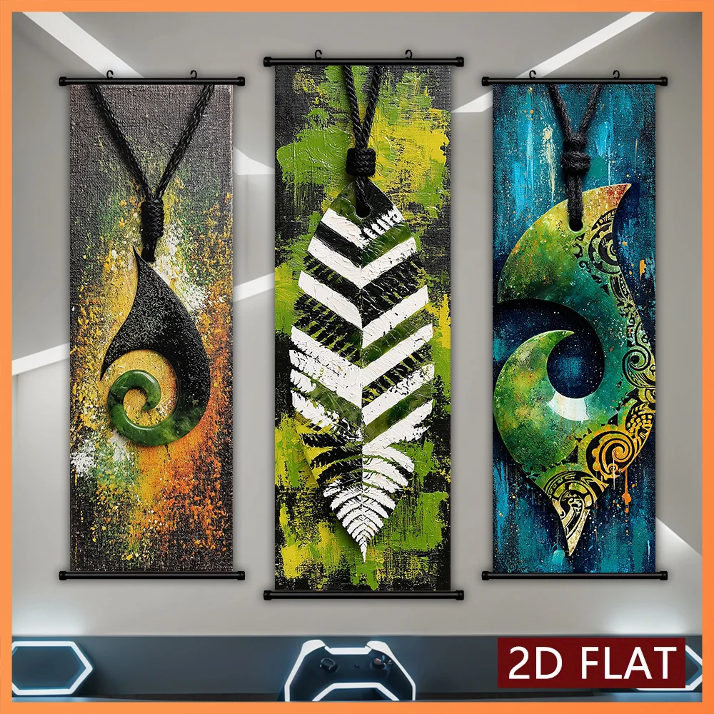 VIKAMA Tribal Maori Koru Fern 3 Piece Wall Scroll Tapestry Set Aboriginal Wall Art Decor for Living Room Bedroom Office Gift