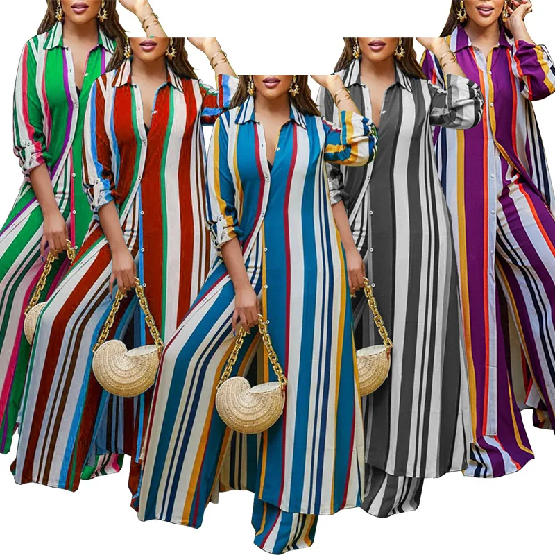 African Clothes Women 2023 Autumn Spring African Women Long Sleeve V-neck Polyester 2 Piece Top Long Pant Matching Sets XL-5XL