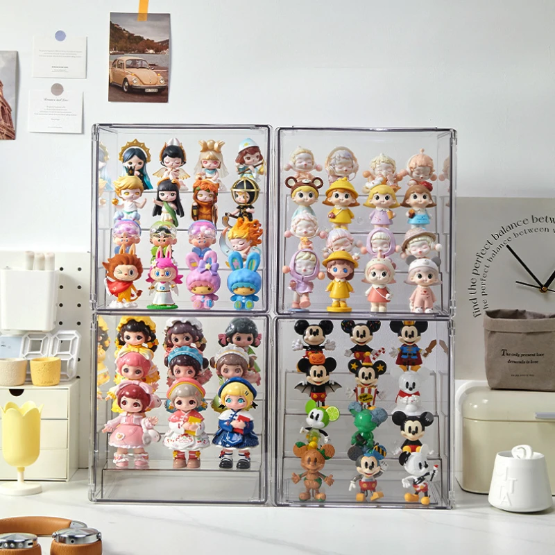 Acrylic Blind Box Storage Display RackDustproof Transparent Handle Bubble Mart Doll Organizer Visual Appeal Collection Display