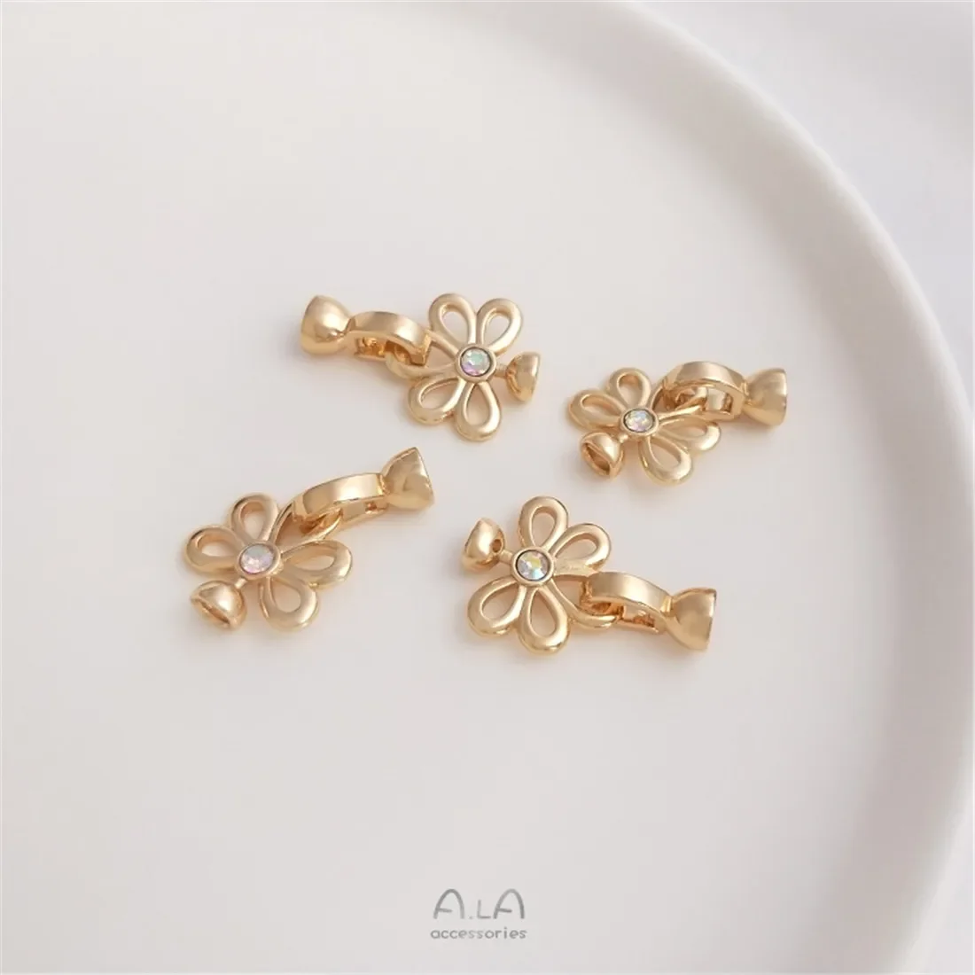 14k ouro flor pavão cauda pérola fivela diy colar fivela link fivela pingente artesanal acessórios de cauda b948