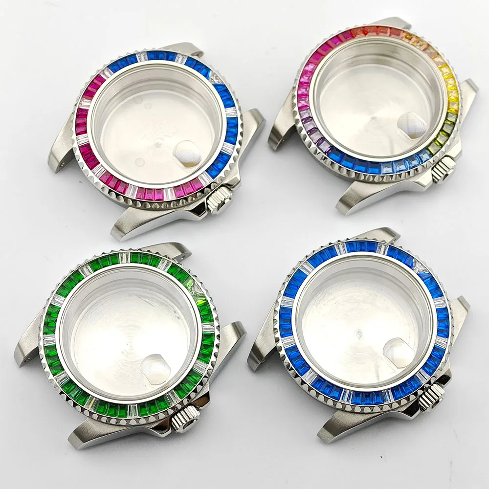 ساعة فضية للرجال ، ياقوت ، صندوق أوتوماتيكي ، عالية الجودة ، تناسب NH34 ، NH35 ، NH36 حركة ، 40.5 مللي متر