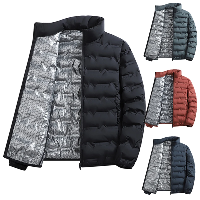 Outdoor Windproof Outerwear Winter Casual Warm Men Fleece-lined Jacket Solid Color Thicken Unisex  Fashion Stand Collar Coats