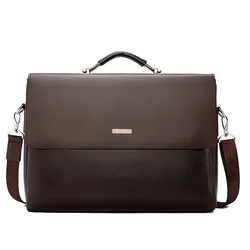 PU Leather Briefcase For Men Designer Computer Work Business Tote Handbag Cross Shoulder Square A4 Laptops High Capacity Bag